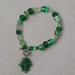 Green Beaded Bracelet with Fish with Toggle Closure